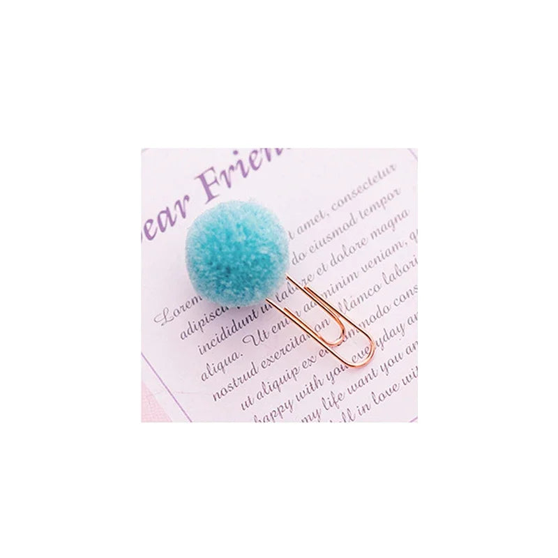 12Pcs/lot Kawaii Small Fresh Colored Hair Ball Paper Clip Decorative Candy Color Creative Bookmark Paper Clip