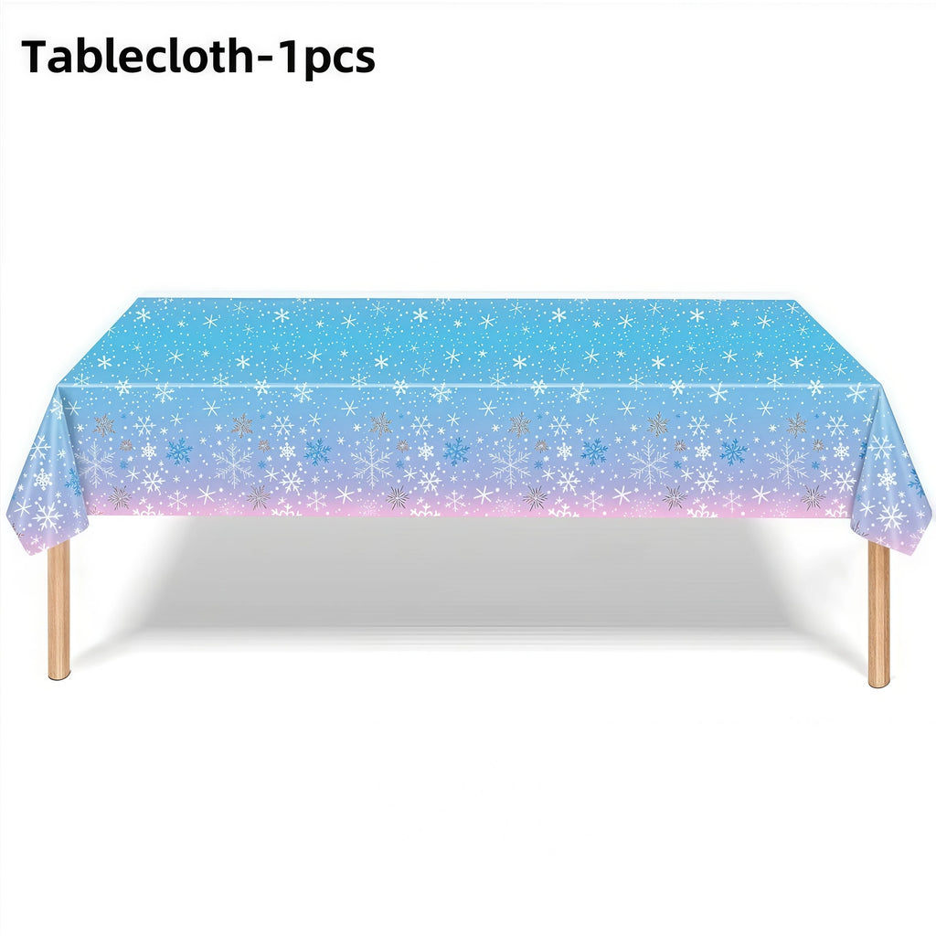 Christmas Snowflake Party Supplies Tableware Set Cups Plates Napkins Tablecloth Blue Purple Snowflake Birthday Decoration Props