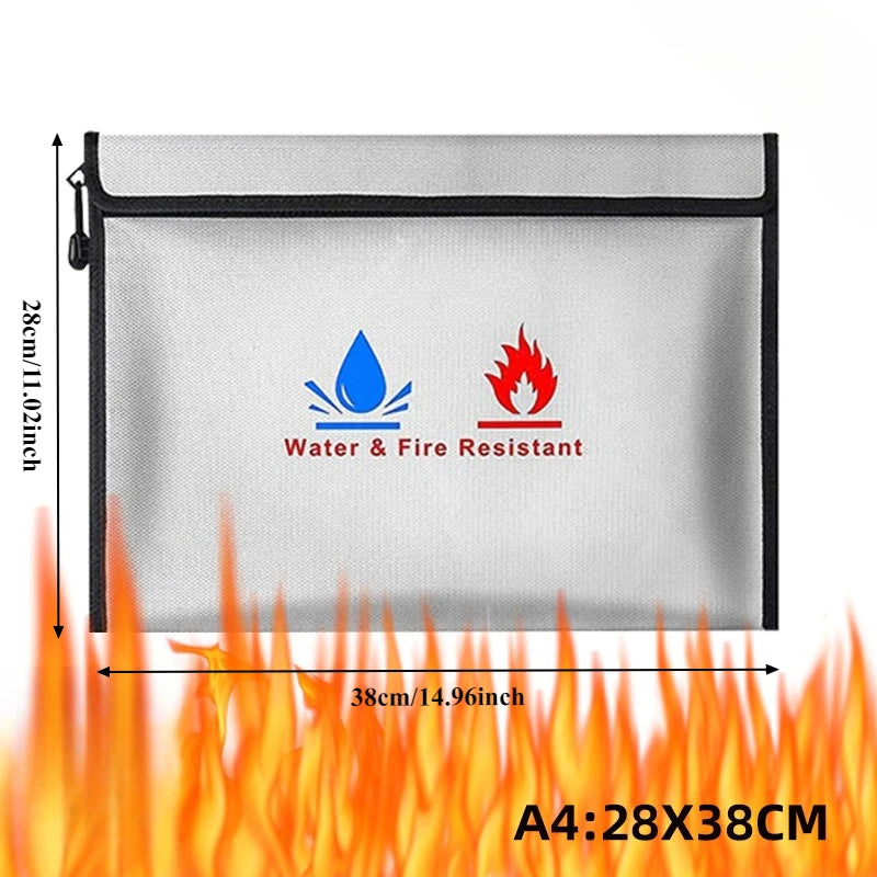 Fireproof Waterproof Document Bag with Zipper Closure for Certificates Money Cards Storage Home Office Travel Portable Organizer