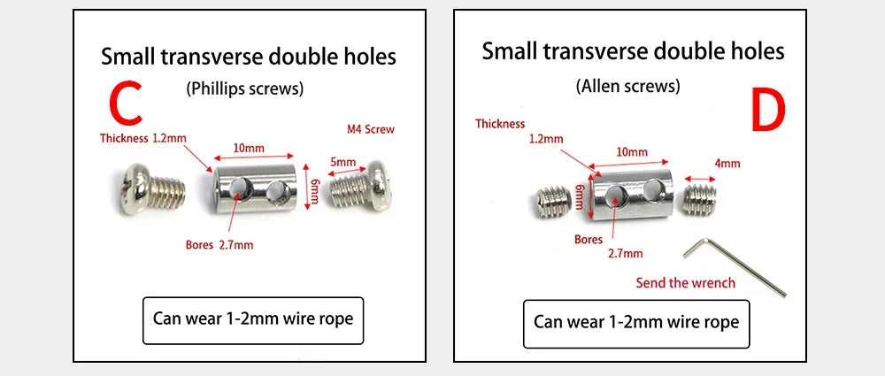 10-20pcs Steel Wire Rope Cable Clamp, Adjustable Metal Fixture Suitable for 1-4mm Stainless Steel Wire Rope