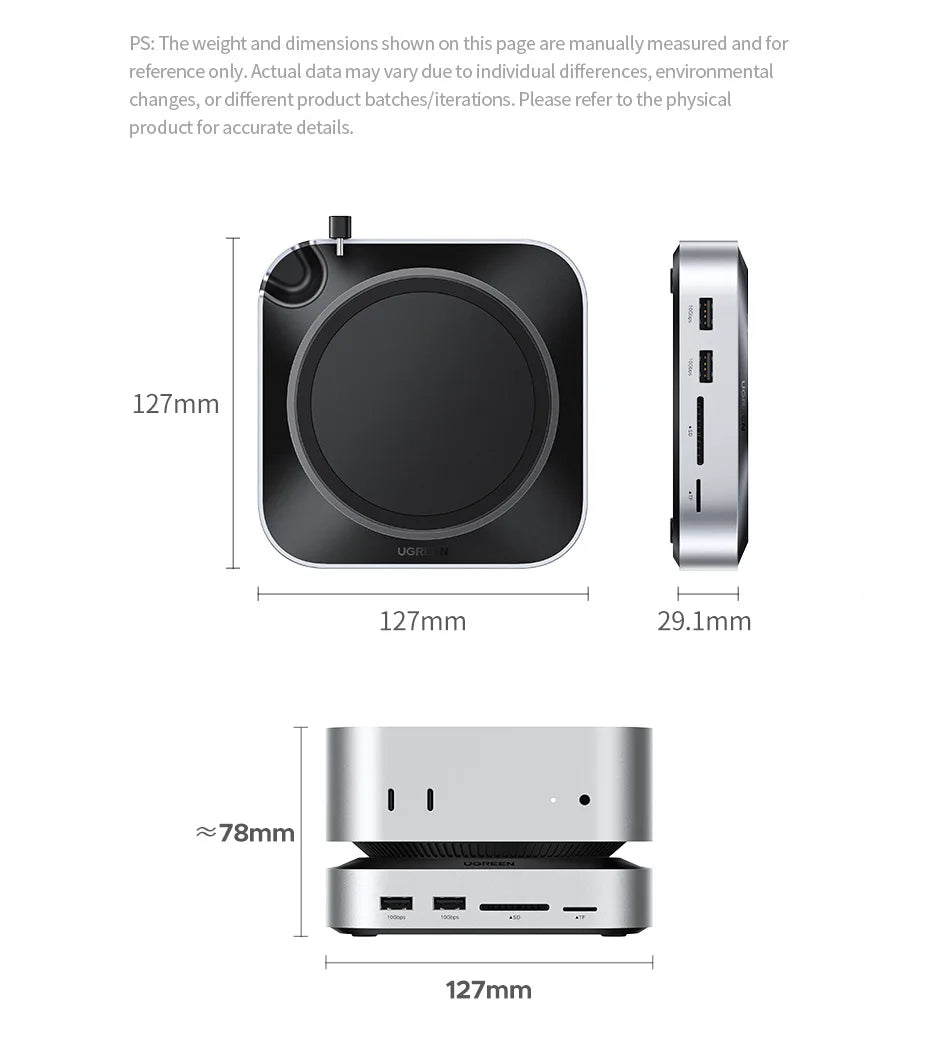 UGREEN USB HUB Docking Station for Mac Mini M4 M4 Pro M.2 NVMe SSD 8TB Max 10Gbps USB-A&C Ports SD&TF 170MB/s USB Splitter Dock