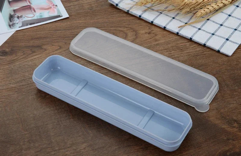 Portable Travel Tableware Storage Box with Transparent Cover Utensil Organizer for Outdoor School Home Dinnerware Kit