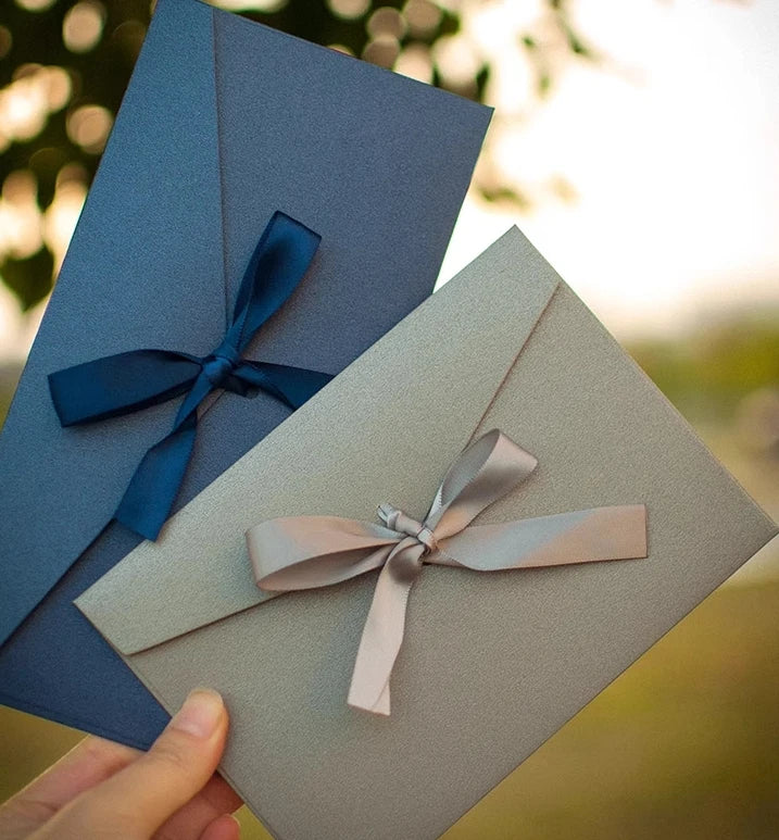 10 Pcs/set Envelope Pearlescent Paper Bow Thicken Ribbon Retro Creative Color Stationery Wedding Invited Gift