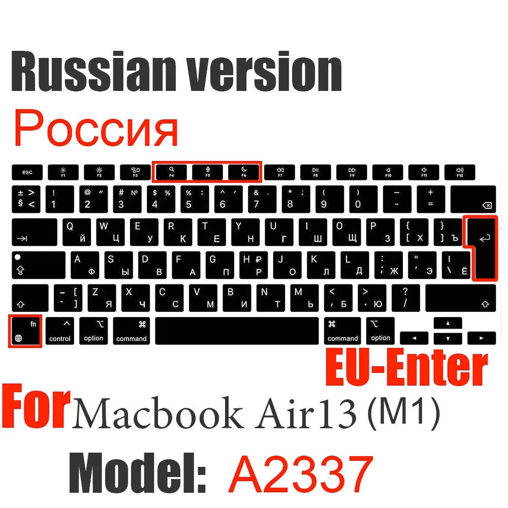 Russian Silicone Keyboard Cover Protector for Macbook Air13/12/15/16Pro Touchbar A2992/A3113/A2941/A1990/A3114/A2289A2337/A2141