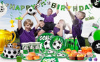 Soccer Party Decorations,113pcs Party Decorations&Tableware Set-Soccer Birthday Banner Balloons Whistle Keychain Plates etc