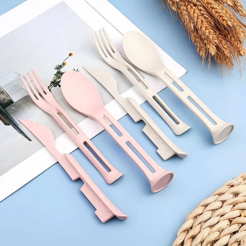 Three-in-One Portable Student Dining Set - Travel-Friendly Cutlery Including Knife Fork Spoon