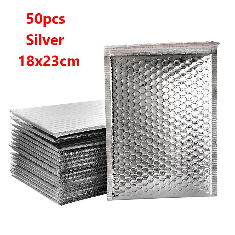 50PCS Aluminized Film Bubble Mailer Gold Mailing Envelope Waterproof Courier Bag Padded Bubble Envelopes Pack Bag for Shipping