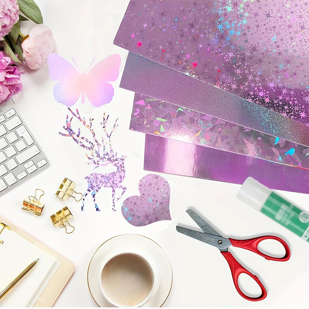 20 Sheets Holographic Cardstock 8.5 x 11, 250gsm Metallic Cardstock Glitter Shiny Iridescent Mirror Paper for Scrapbooking DIY