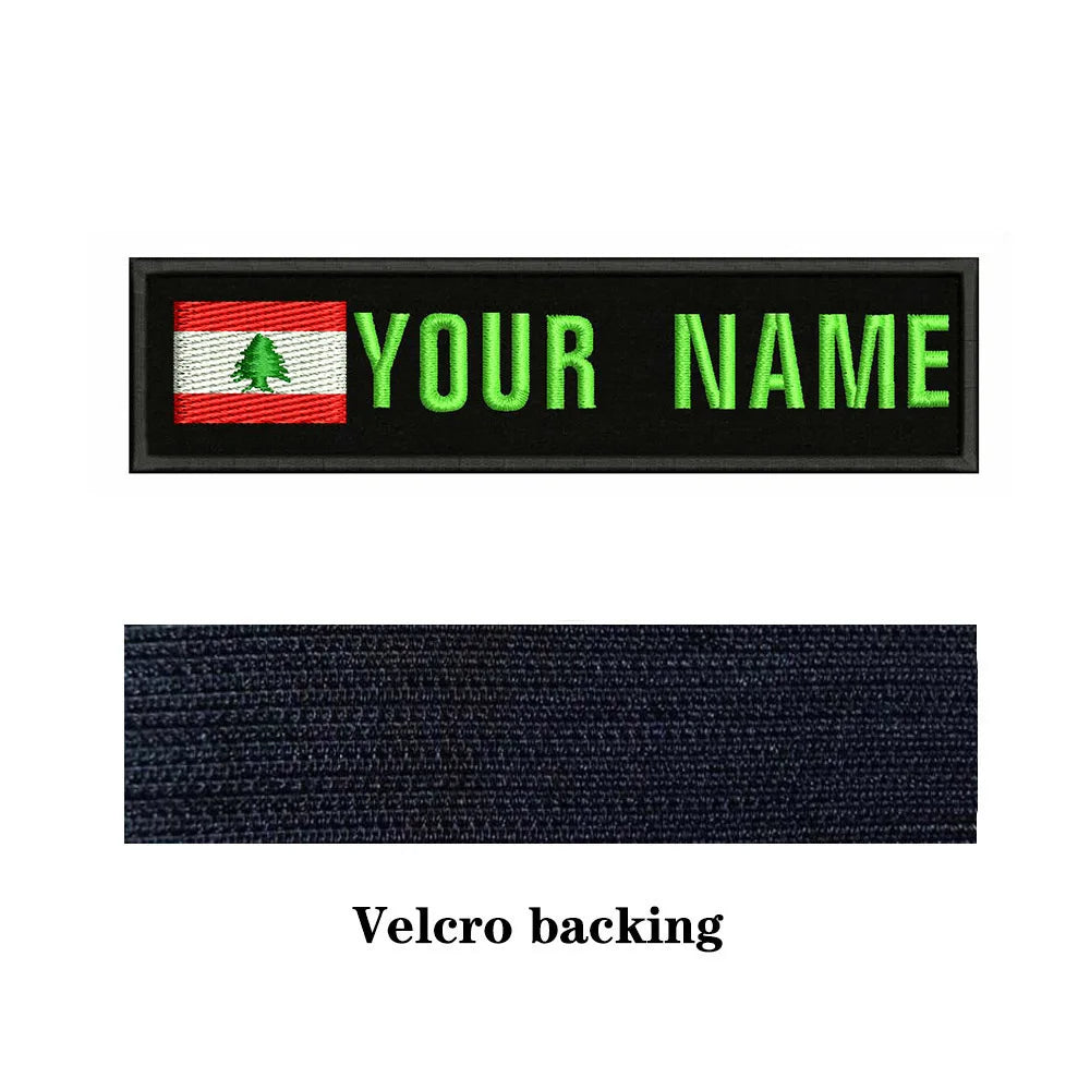 Lebanese Flag Lebanon 10X2.5cm Embroidery Custom Name Text Patch Stripes Badge Iron On Or  Patches