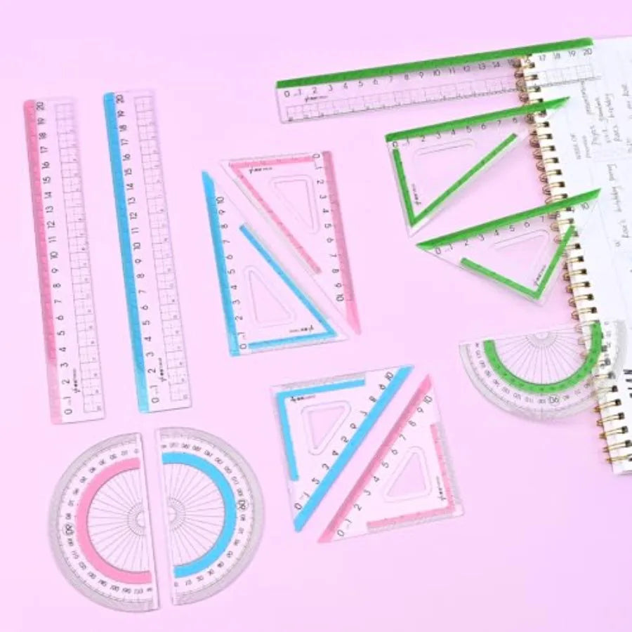 12Pcs transparent ruler set for school and office: shatterproof colorful acrylic, clear lightweight geometry measuring tool wit