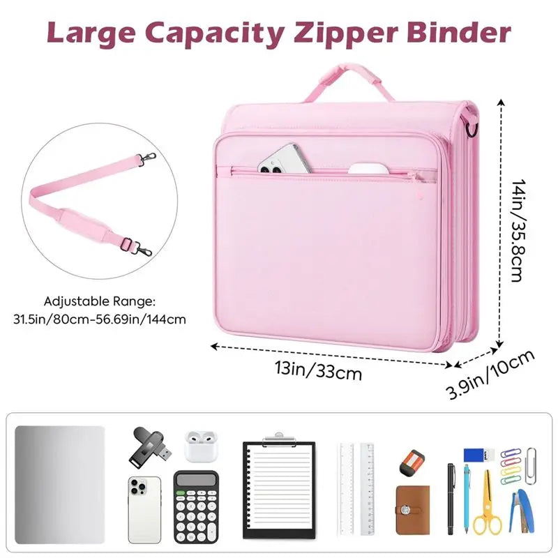 Zipper Binder,2 Inch 3 Ring Multi-Pocket, 500 Sheet Capacity 5 Tab Expanding File Folder, Zipper Bag Included-AU41