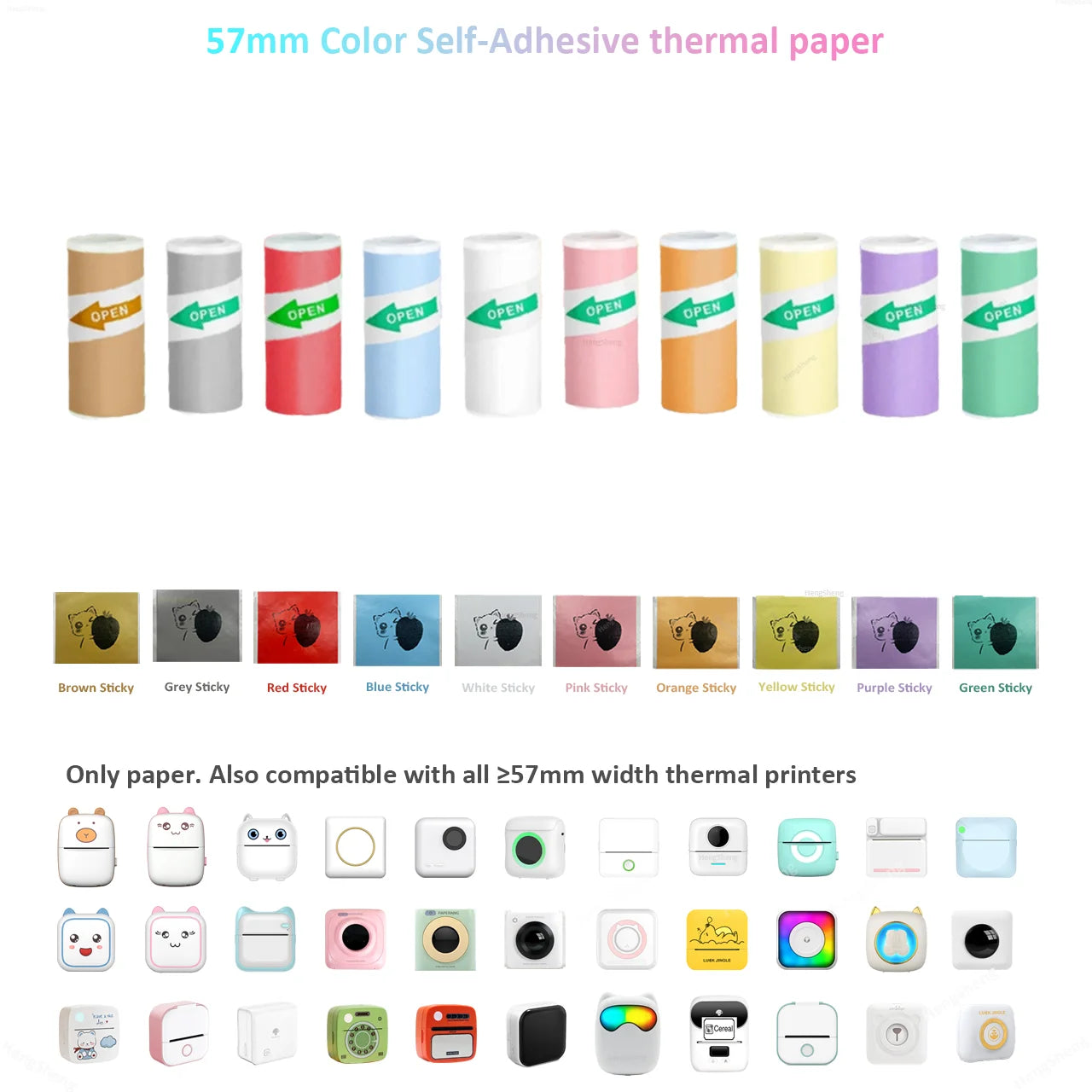 Thermal Mini Printer, Portable Inkless Sticker Maker,Bluetooth Free Cut Small Pocket Printer for Children DIY 57mm Photo Print