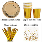 Gold Party Disposable Tableware Set Paper Plates Cups Napkins for Birthday Wedding Bachelorette Party Decoration Baby Shower