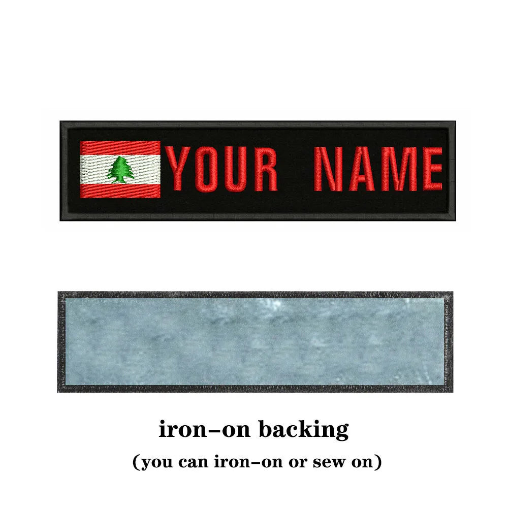Lebanese Flag Lebanon 10X2.5cm Embroidery Custom Name Text Patch Stripes Badge Iron On Or  Patches