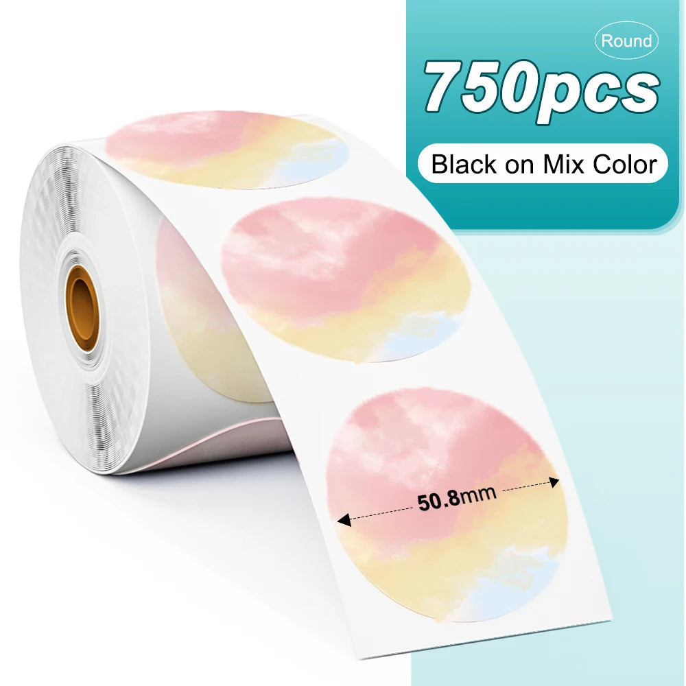Phomemo PM241 Shipping Printer Label Sticker Round Paper Square Label Rainbow Color for DIY Logo Design Small Business Adress