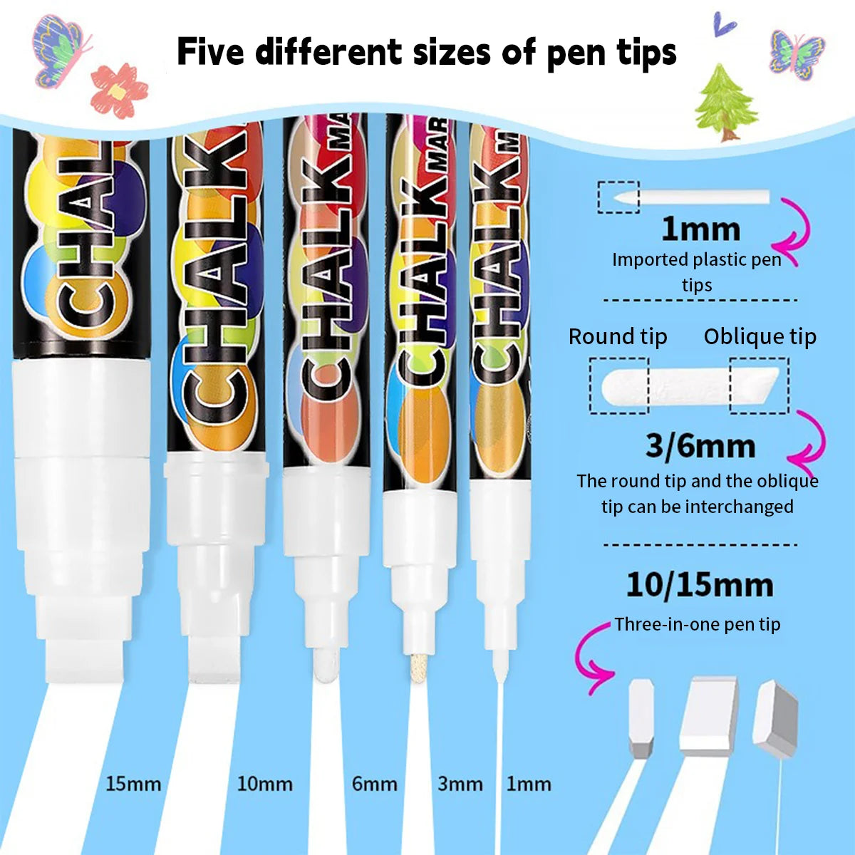 1/3 Pcs White Liquid Chalk Painting, Marking Erasable Dust-free Water-soluble Marking Pen School Classroom Office Supplies