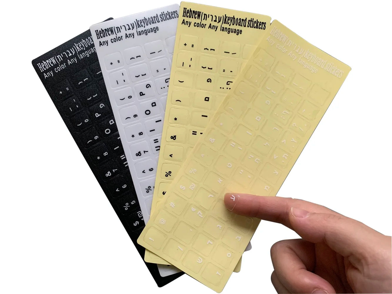 Eco-Environment Plastic White Black Hebrew Letter Keyboard Stickers On Transparent Background