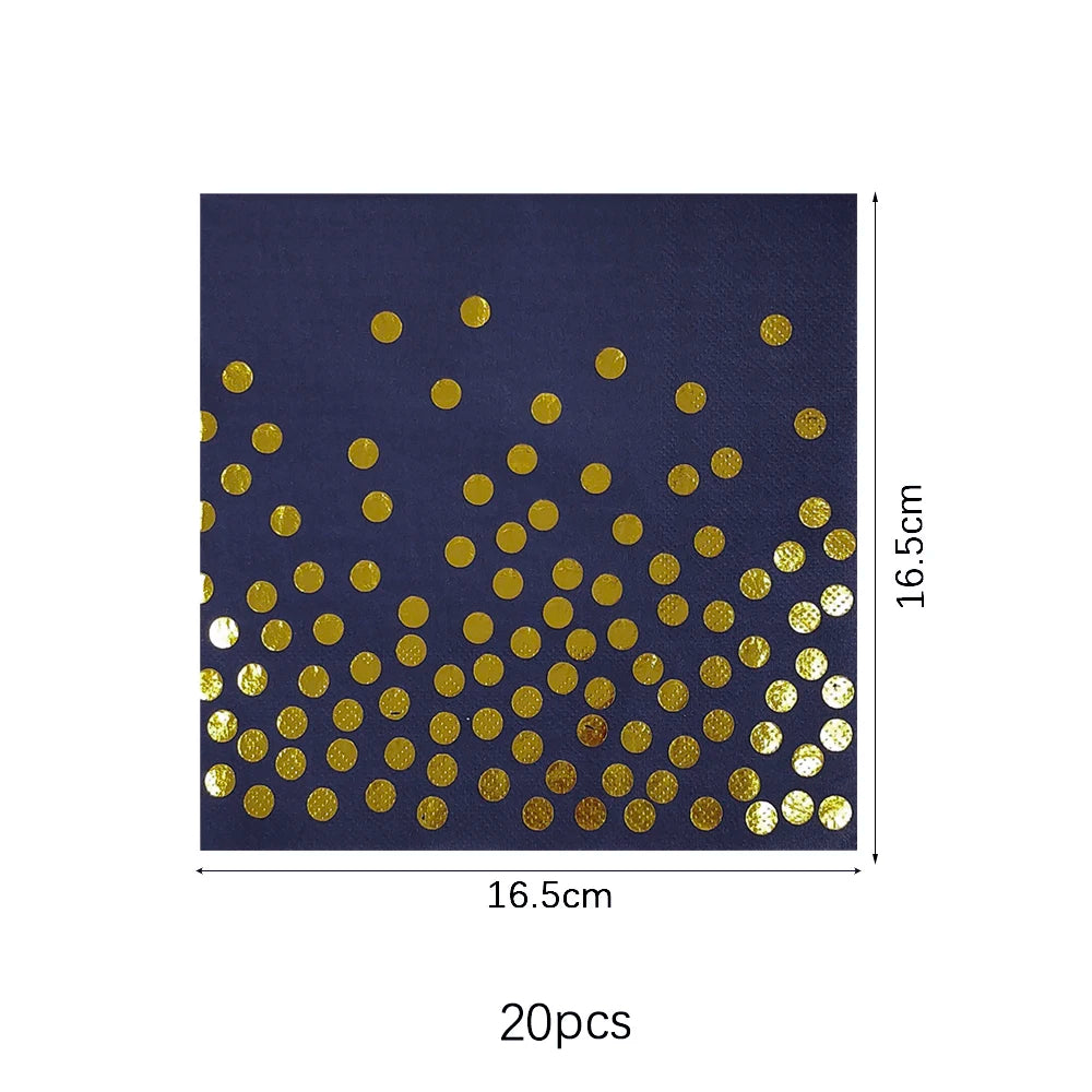 Dark Blue Gold Birthday Disposable Tableware Paper Plates Cups Napkin Tablecloth Adult Elegant Birthday Party Decoration Wedding