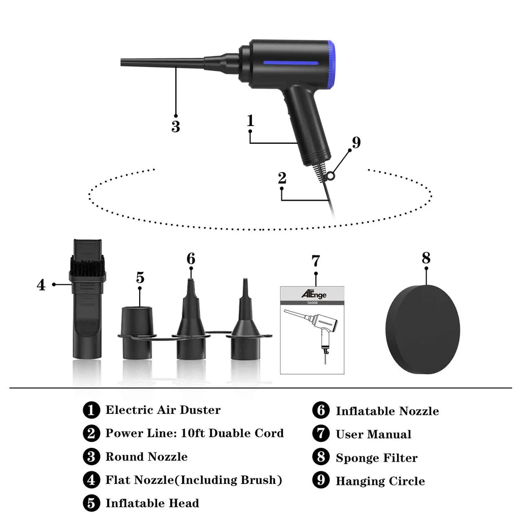 500W Electric Air Duster, Air Blower Replaces Canned Air Spray for PC Computer Keyboard Cleaner Compressed Air Can Duster