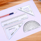 4 Pcs Ruler Set Multifunctional Straight Triangle Ruler Protractor Math Geometry Kit for School Kids Drawing Measuring