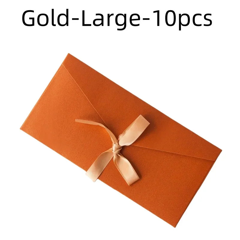 10 Pcs/set Envelope Pearlescent Paper Bow Thicken Ribbon Retro Creative Color Stationery Wedding Invited Gift High Quality