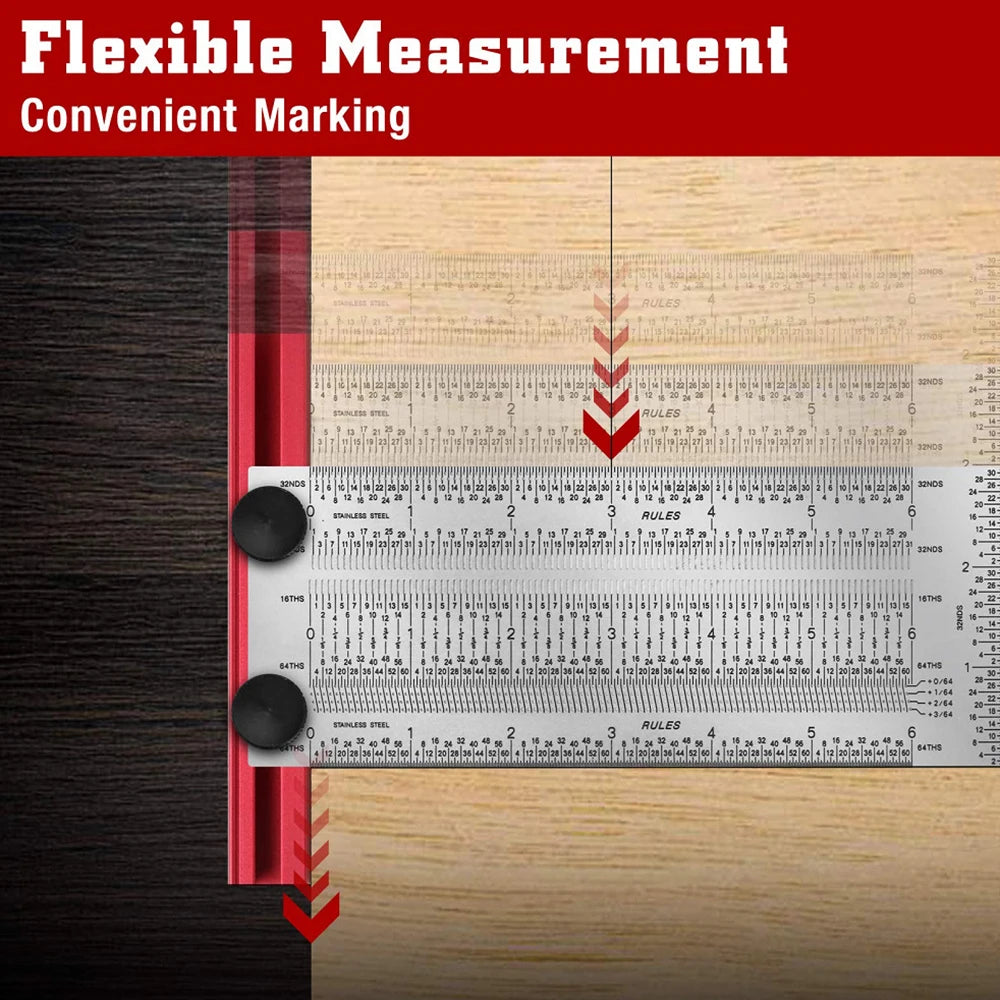 6/12 Inch Line Ruler Precision Marking 1/ 64" T Rule Woodworking Tools Stainless Steel Positioning Scribe Gauge with Marking Pen