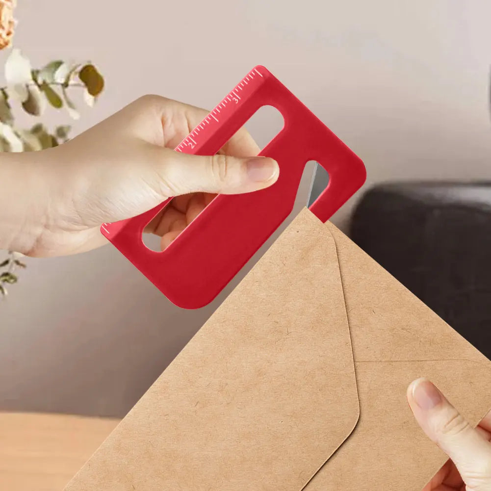 1Pc Plastic Letter Opener With Ruler Envelope Mail Slitter With Razors Wrapping Cutter Opener With Pointed End, Magnifying Glass
