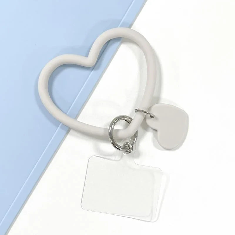 1Pc Silicone Heart Loop Cell Phone Hand XYu Wrist Strap With Key Chain Holder - Universal Mobile Straps For All Smartphones
