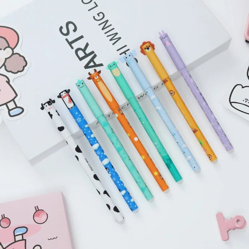 4/8pcs Colors Erasable Gel Pens with Erase Ink Cute Animal Pen Colours 0.5mm/0.7mm Tip Fine Ballpoint Pen for School Office Gift
