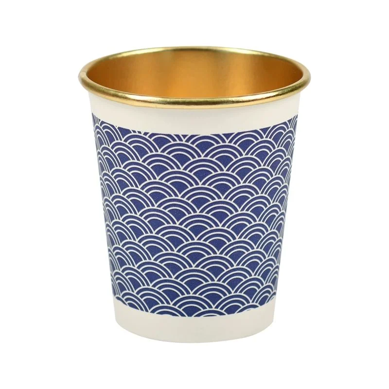 50pcs/pack 250ml Disposable Gold Foil Paper Cup Commercial Office Hot Drinks Tea Cups Coffee Cup