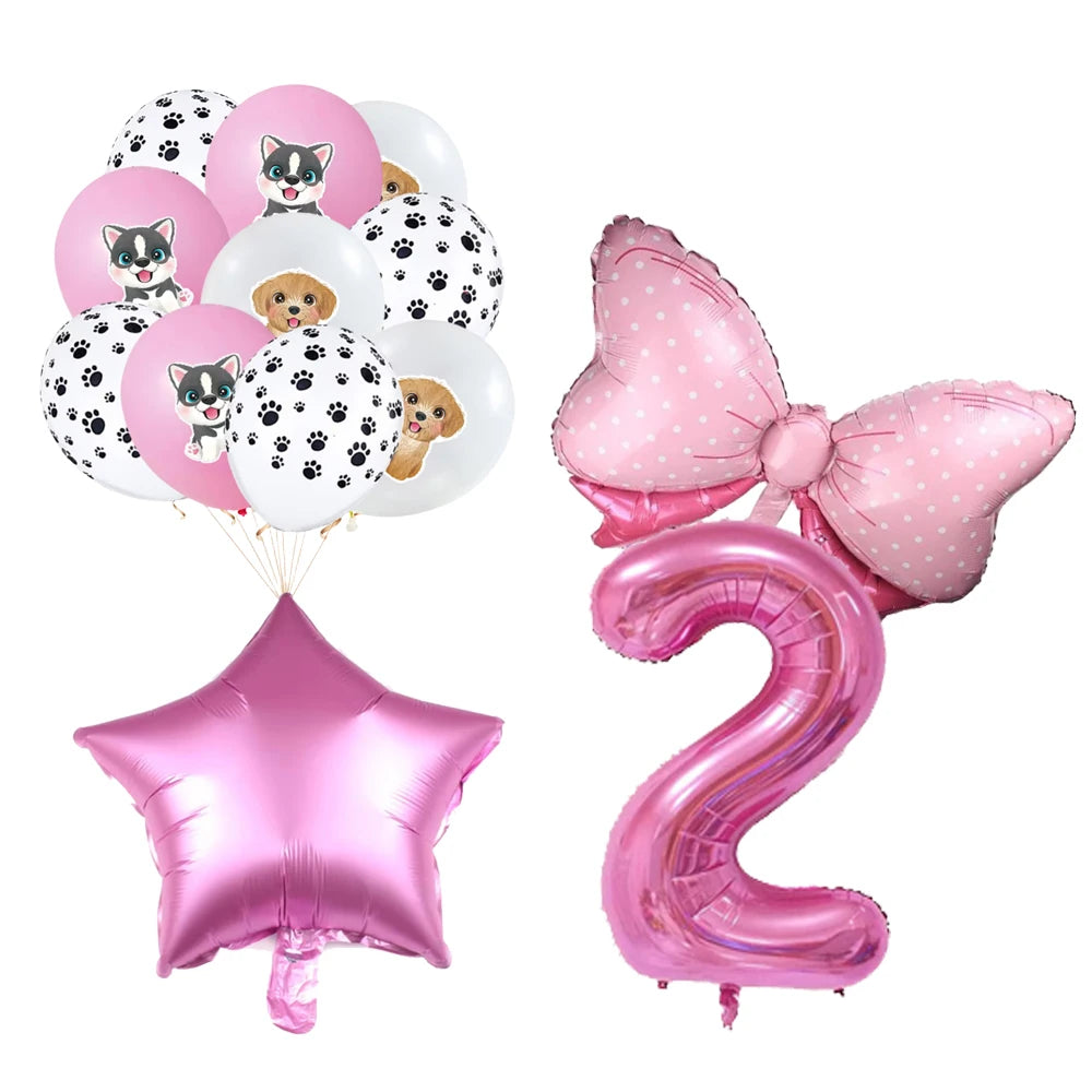 Pink Dog Paw Birthday Party Decor Disposable Tableware Gift Bag Backdrop Cake Topper Banner Plate for Kid Girl Party Supplie Set