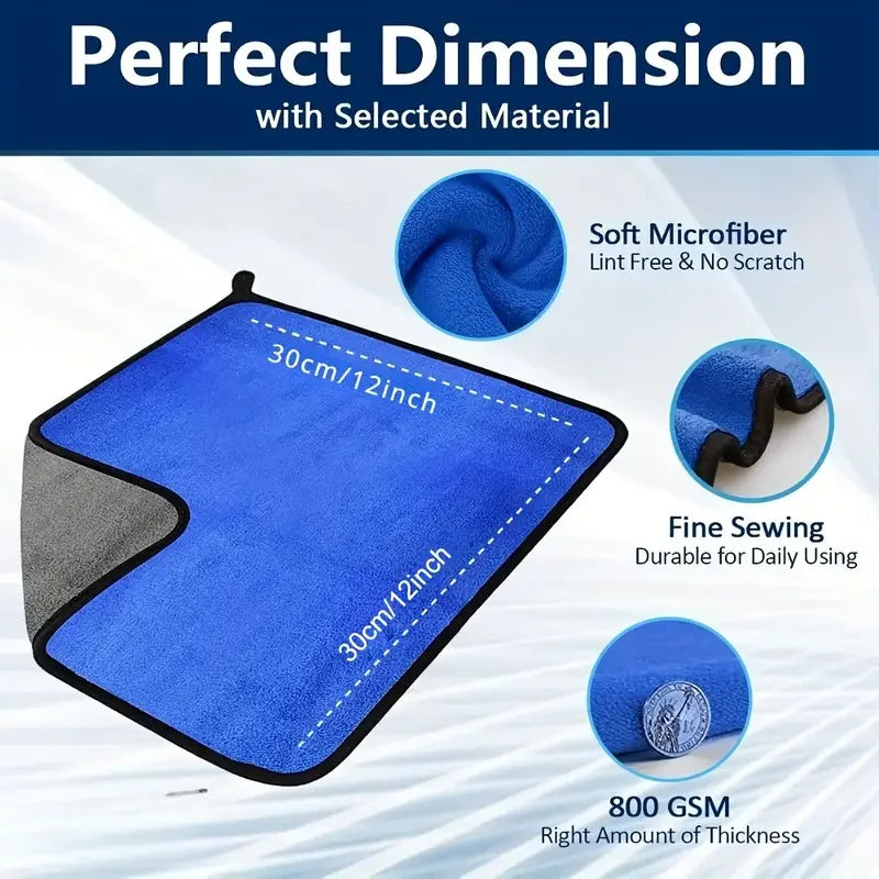 1/5pcs Microfiber Car Washing Towel Soft Quick Drying Windows Mirrors Wiping Rags Home Double Layer Cleaning Cloths 500GSM