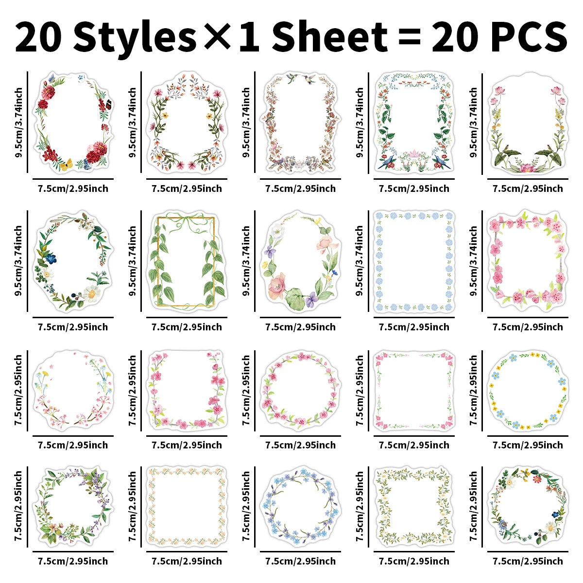 20pcs Assorted Decorative Paper Cardstock,Floral Die-Cut Shaped Border Design,For Scrapbook,Card Making,Studio Painting Supplies