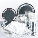 Silver Laser Paper Disposable Tableware Set Dinner Paper Plate Cup Napkin Tablecloth for Birthday Party Retirement Wedding Party