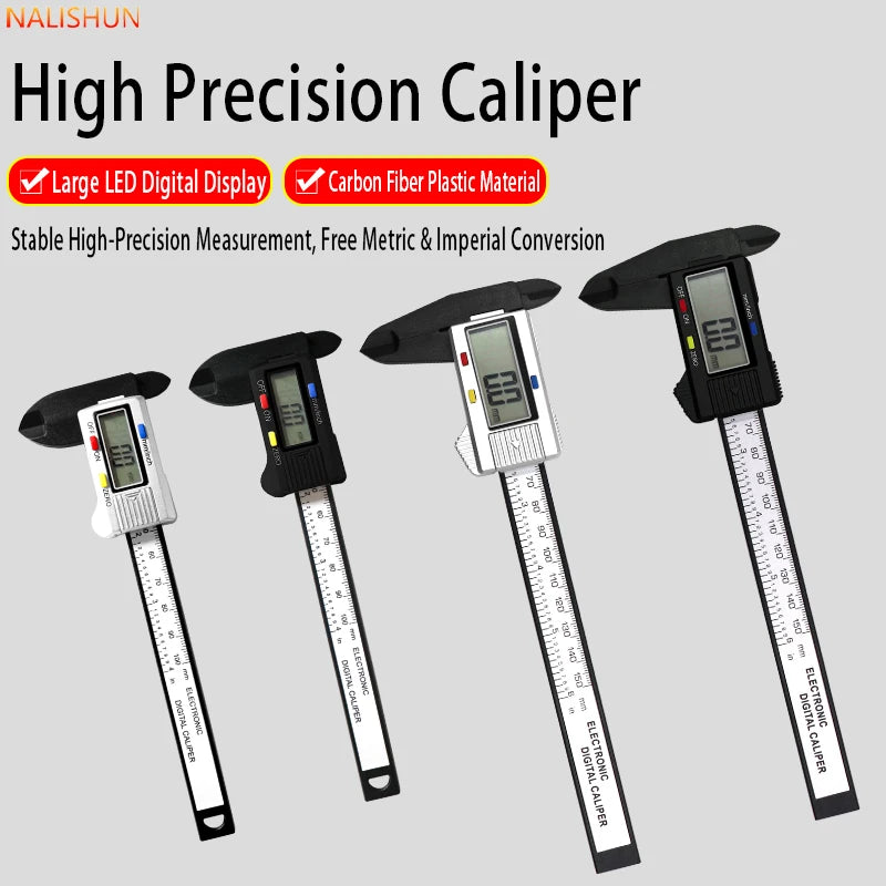 0-100mm/0-150mm Carbon Fiber Digital Caliper 0.01mm High Precision, Electronic Vernier Measuring Large LCD Screen Inch/mm