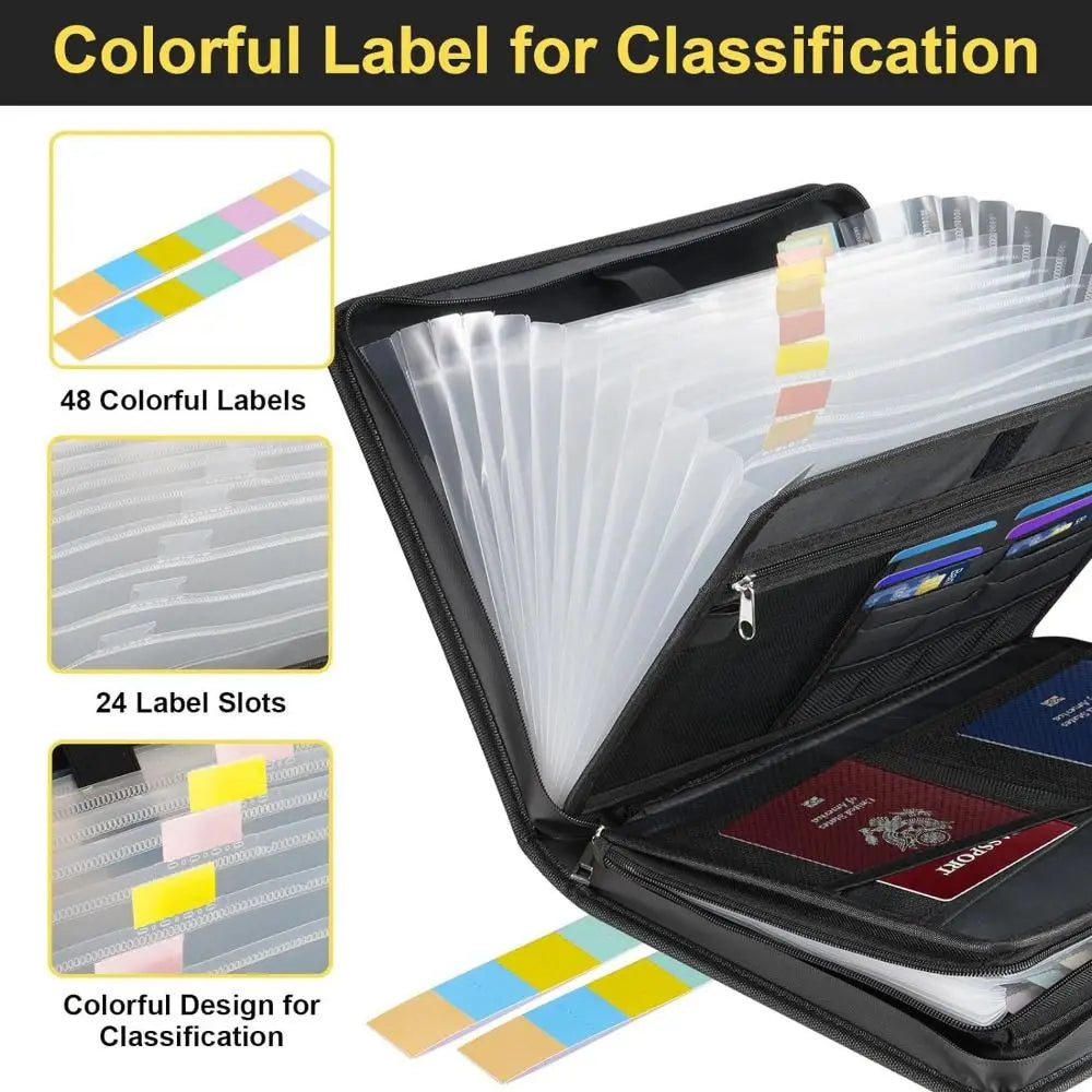 Fireproof Expanding File Folder Waterproof Multi Pockets Accordion File Organizer Space Saving Zipper Closure A4 Files Briefcase