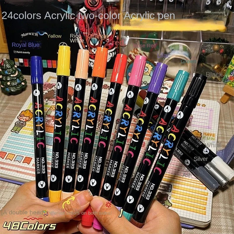 Professional Art Use 24-120Colors Acrylic Paint Markers, Dual-Tip Fine and Brush Tip Pens, Suitable for Stone, Wood, Calligraphy