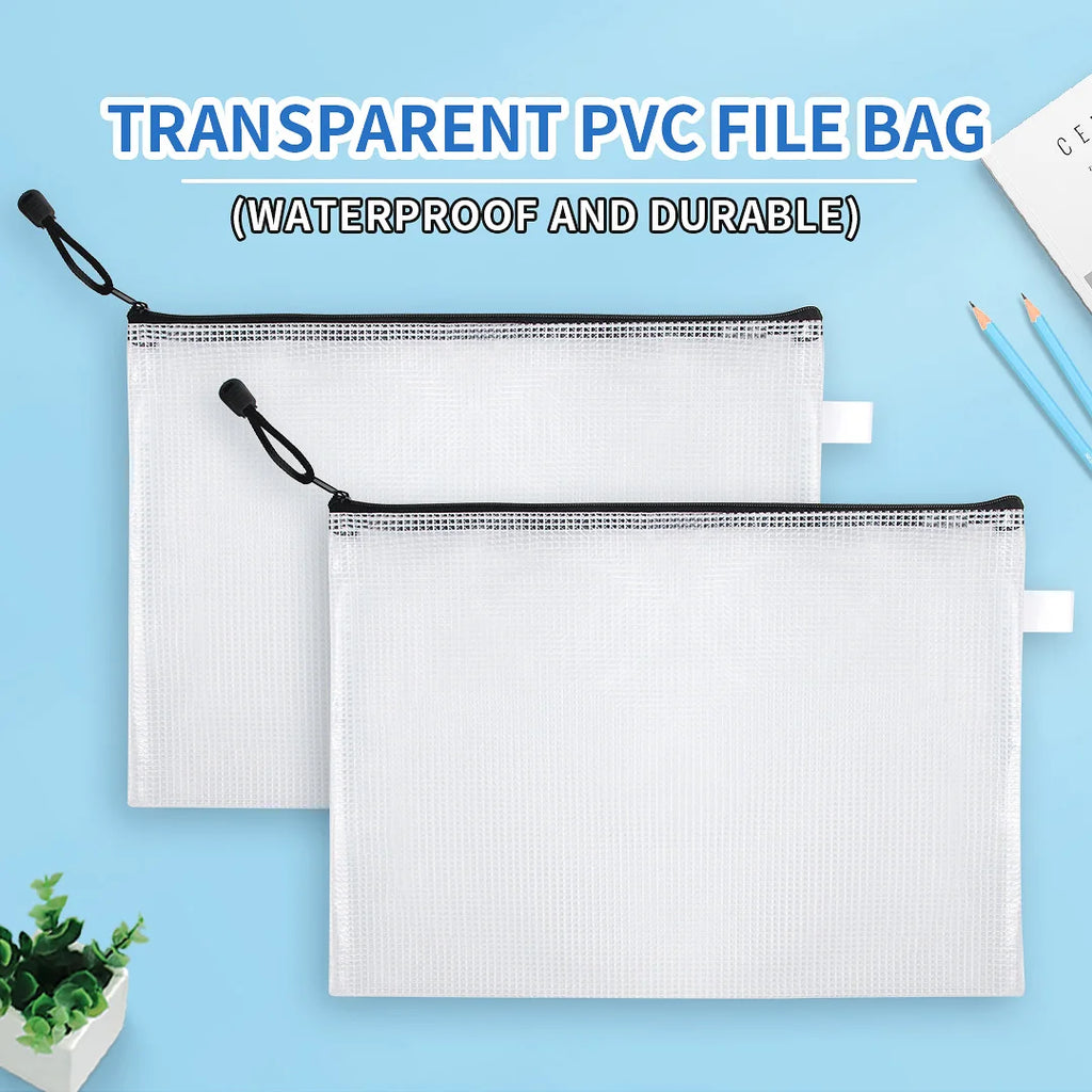 12-Piece Plastic Mesh Zip File Bag, Waterproof and Tear-Resistant File Folder, Multi-Size Zip File Bag for School Office Home Tr