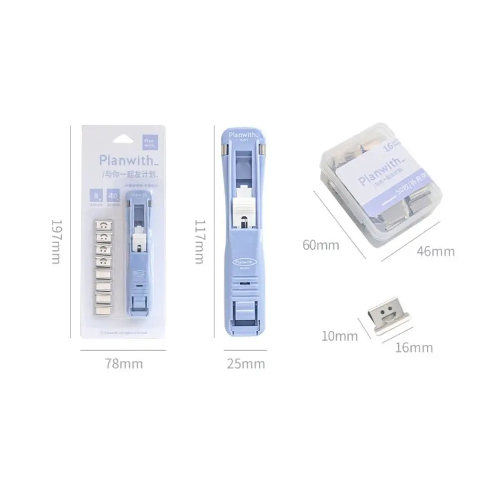 Smile Design Push Paper Clip New Plastics Mini Binder File Stapler Reusable Pusher Set School
