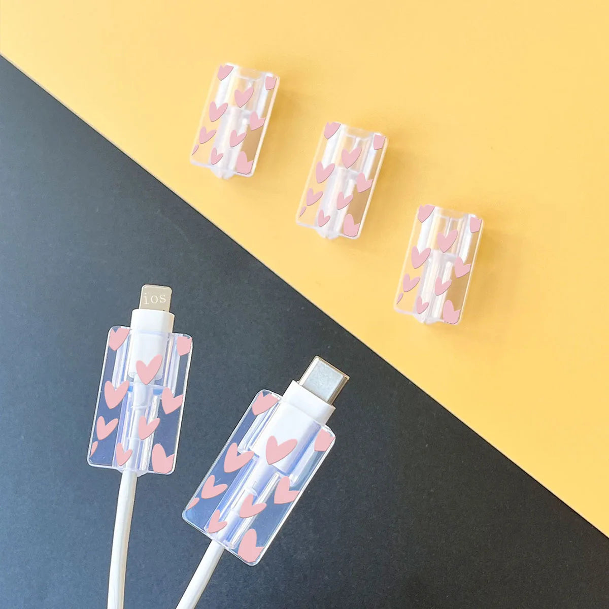 5pcs Soft Silicone Charger Cable Winder Fast Charging Cable Protector Sleeve for Apple IPhone Data Cord Pink Love Case Clip