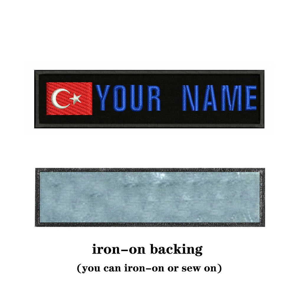 Turkish Flag Turkey 10X2.5cm Embroidery Custom Name Text Patch Stripes Badge Iron On Or  Patches