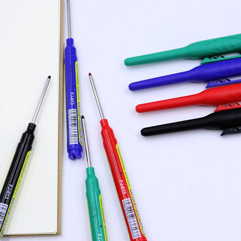 8Pcs 45mm Waterproof Long Head Nib Deep Hole Markers Pen Tile Carpenter Pen Multi-purpose for Woodworking Black/Blue/Red Ink