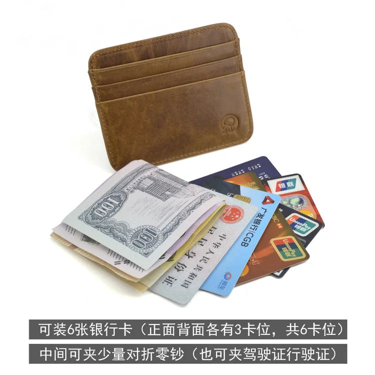New Thin Genuine Leather Mini Wallet Slim Bank Credit Card Holder Men's Business Small ID Case for Man Purse 6 Slots Cardholder
