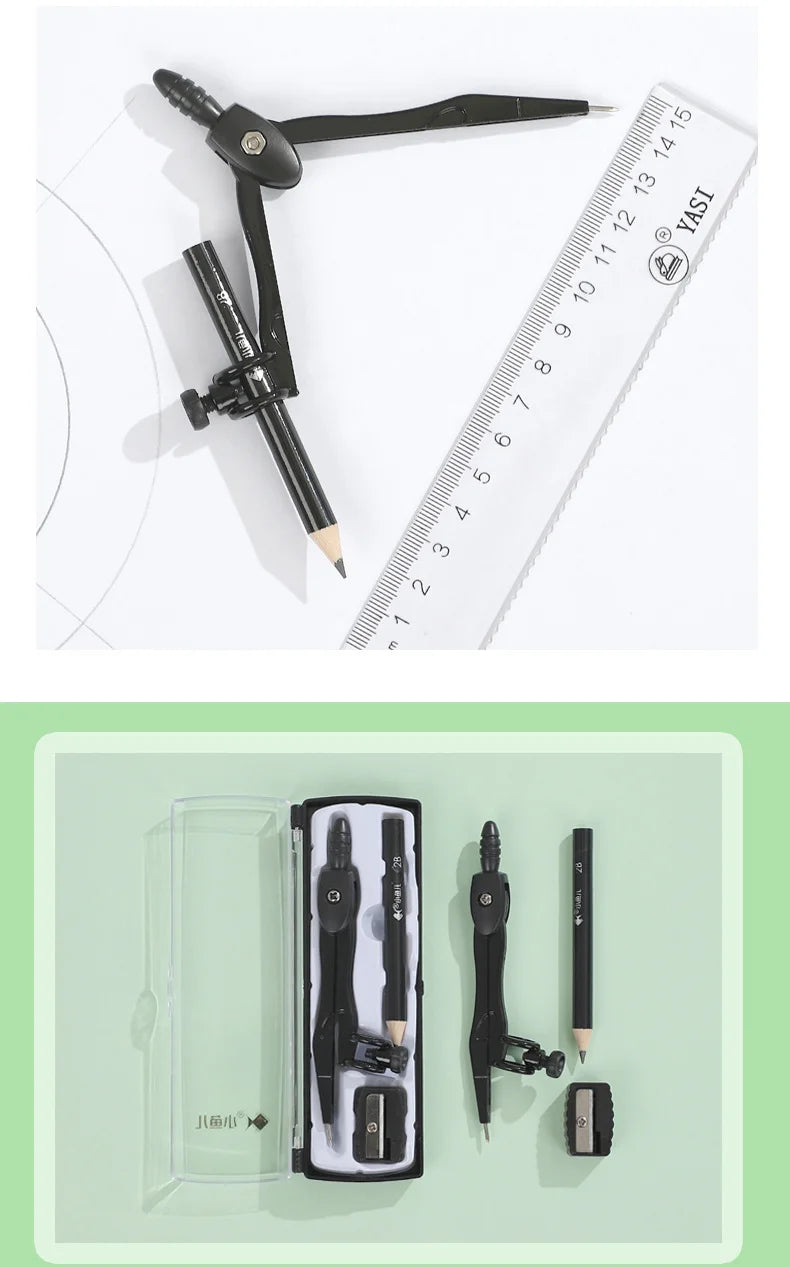 JIANWU Black Metal Compass Geometry Set Zinc Alloy Multifunction-clip Pen Compass Writing Drawing Tools School Office Stationery
