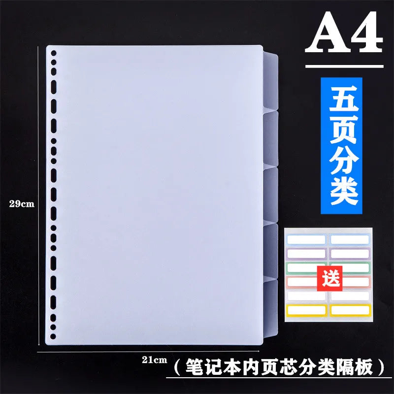 A4 A5 B5 Binder Dividers Genera Holes Binder Index 5 Tabs Frosted Plastic Planner Divider for Round Ring Binder Sheet Protector