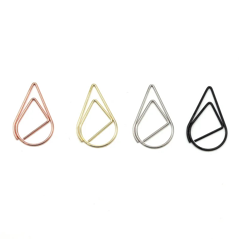 50pcs Modeling Paper Clips Metal Material Water Drop Shape Golden Silver Black Colored Bookmark Memo Clips Office Stationery