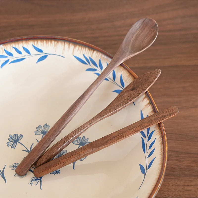 3-piece natural walnut wood coffee stirrer set, reusable, kitchen beverage stirring spoon, butter spreader, coffee equipment set