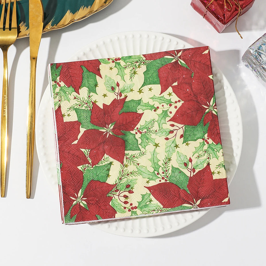 Christmas Party Napkins Disposable Dinner Serviettes Santa Claus Christmas Tree Gifts Flower Element Style Art Decoupage Napkins