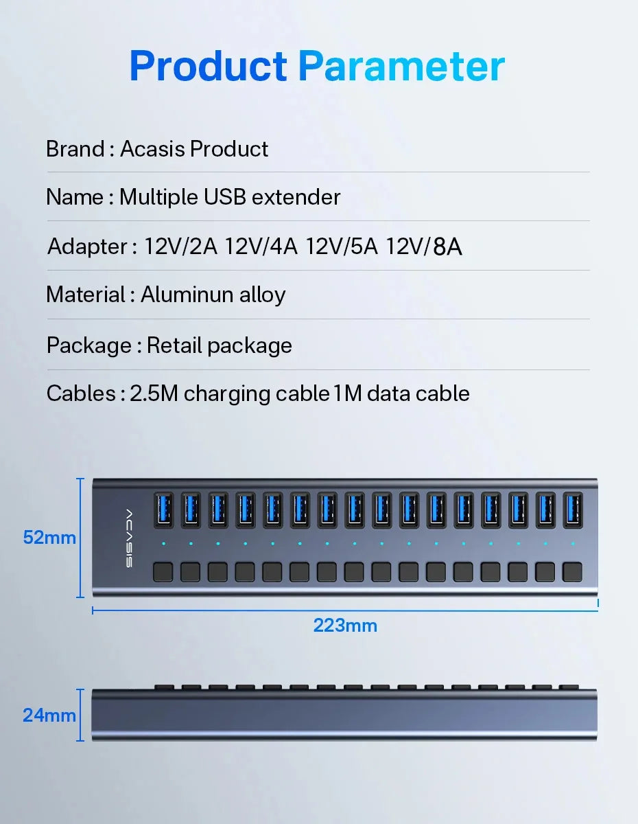 Acasis 16/10/7 Port USB Hub 10Gbps Individual Switch Charging Data Transfer for PC Laptop Workstation Multi Device Expansion