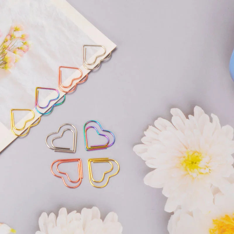 30/50pcs Heart Metal Paper Clips Binder Clip Mini Bookmark Book Binding Note Decor Stationery School Office Binding Supplies
